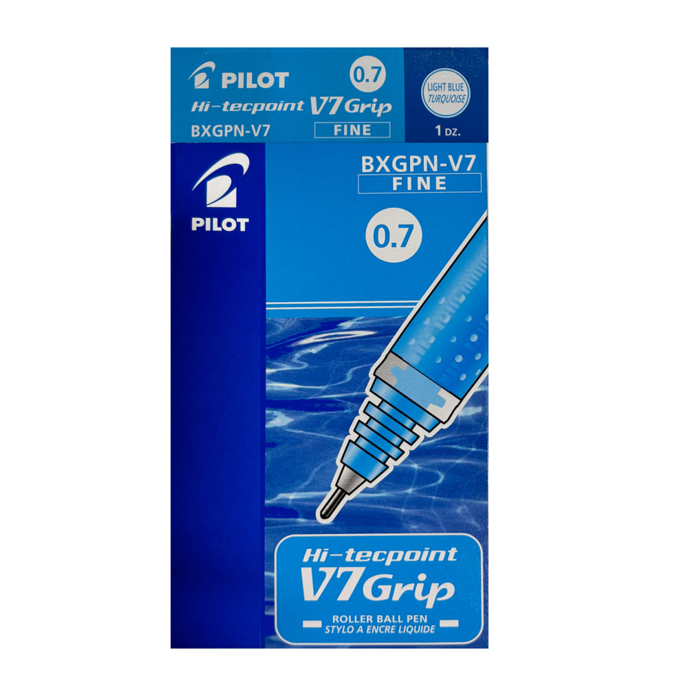 Pilot Hi-TecPoint V7 Grip Liquid Ink Roller Ball Pen - 0.7 mm - Turquoise - 12 Pack