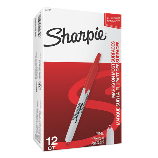 Stylos permanents Sharpie - Rétractables - Pointe fine - Rouge - Lot de 12