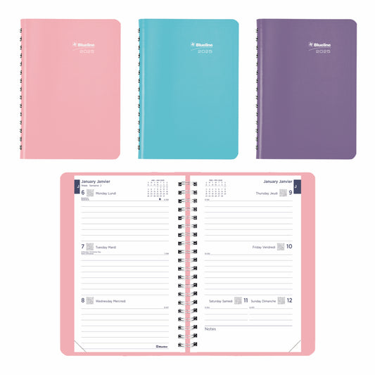 Blueline 2025 Weekly Planner - 8" x 5" - Assorted Colours - Bilingual