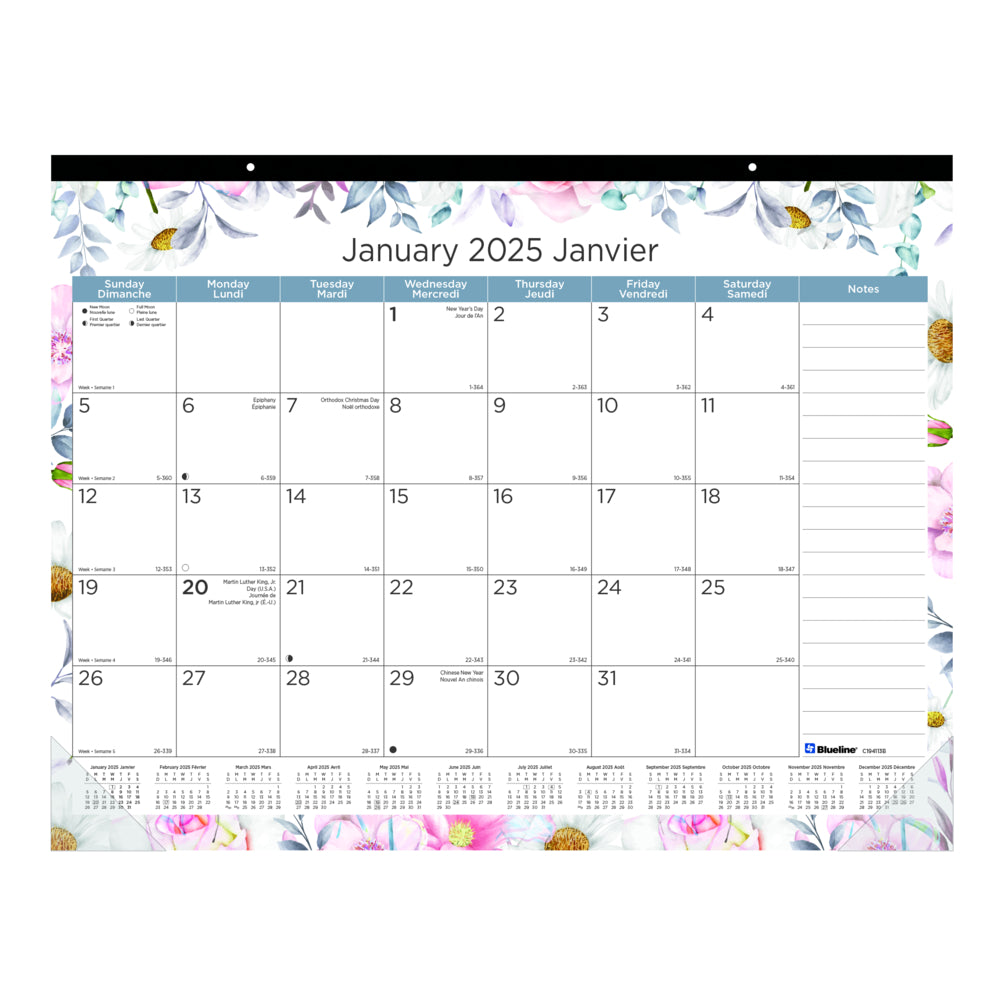 Calendrier mensuel Passion 2025 Blueline - 22" x 17" - Bilingue