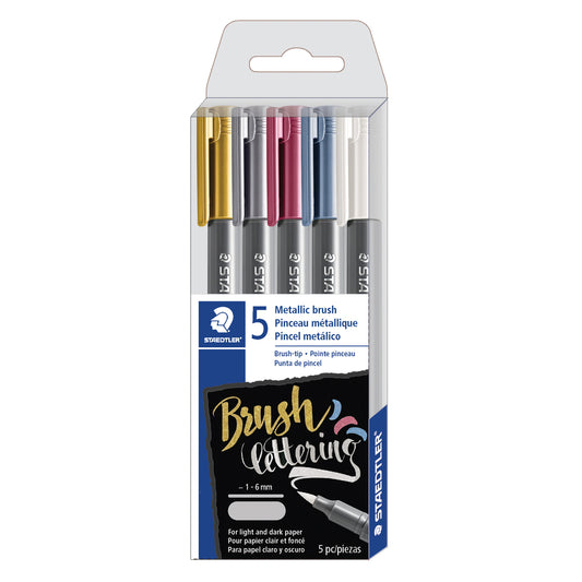 Marqueurs métalliques Staedtler pour lettrage à pinceau – Pointe ogive de 1,2 mm – Lot de 5 (8321TB5A6)