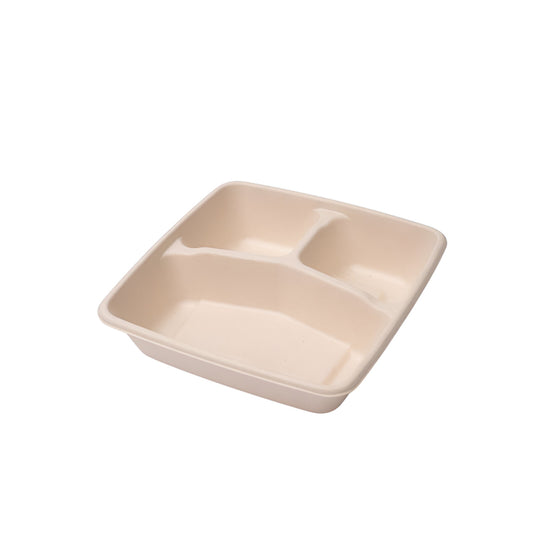 Eco-Packaging Fibre 3 Compartment Square Tray - 32 oz. - 300 Pack