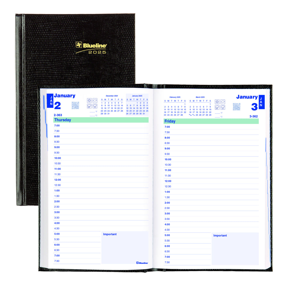 Agenda journalier Blueline 2025, reliure parfaite – 20,3 x 12,7 cm – Noir – Anglais