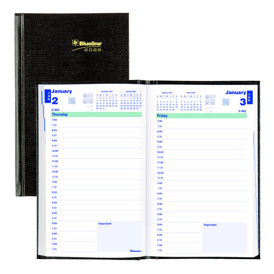 Blueline 2025 Daily Planner Perfect Binding - 8" x 5" - Black - English