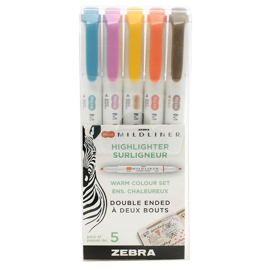 Zebra Mildliner Double Ended Pen-Style Highlighters - Assorted Warm Colours - 5 Pack