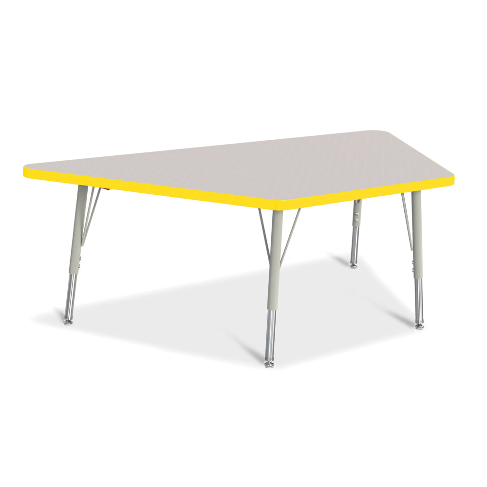 Tables d'activités trapézoïdales Jonti-Craft Berries - 30" x 60" - Hauteur E - Gris tacheté/jaune/gris