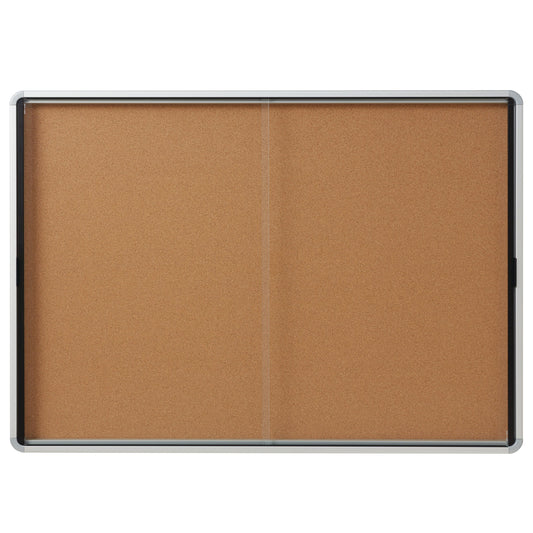 Tableau d'affichage Quartet Euro en liège fermé - Usage intérieur - 2 portes coulissantes - 56" x 39"