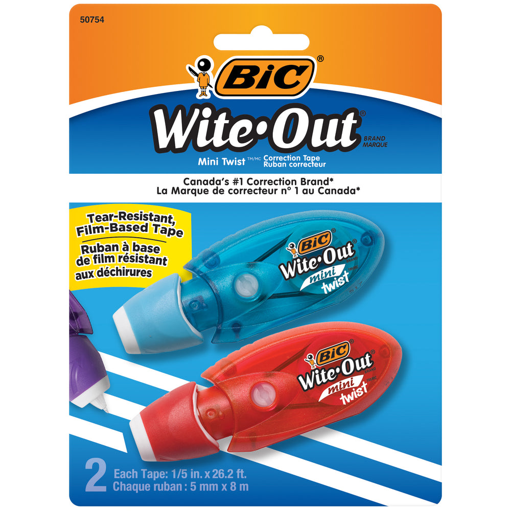 Ruban correcteur BIC Wite-Out Micro - Couleurs assorties - Lot de 2