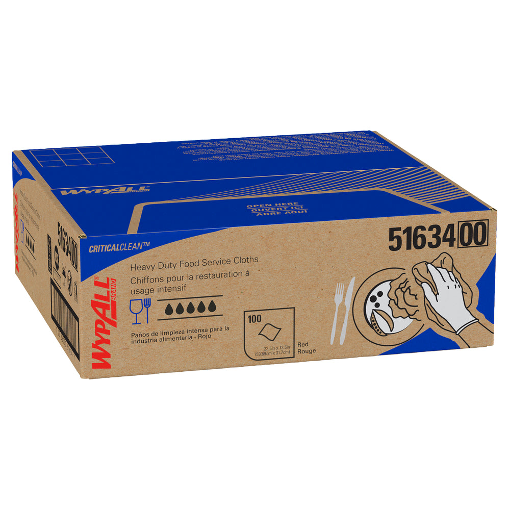 WypAll Critical Clean Heavy Duty Foodservice Cloths (51634) - Quarterfold - Red Cloths - 100 Sheets