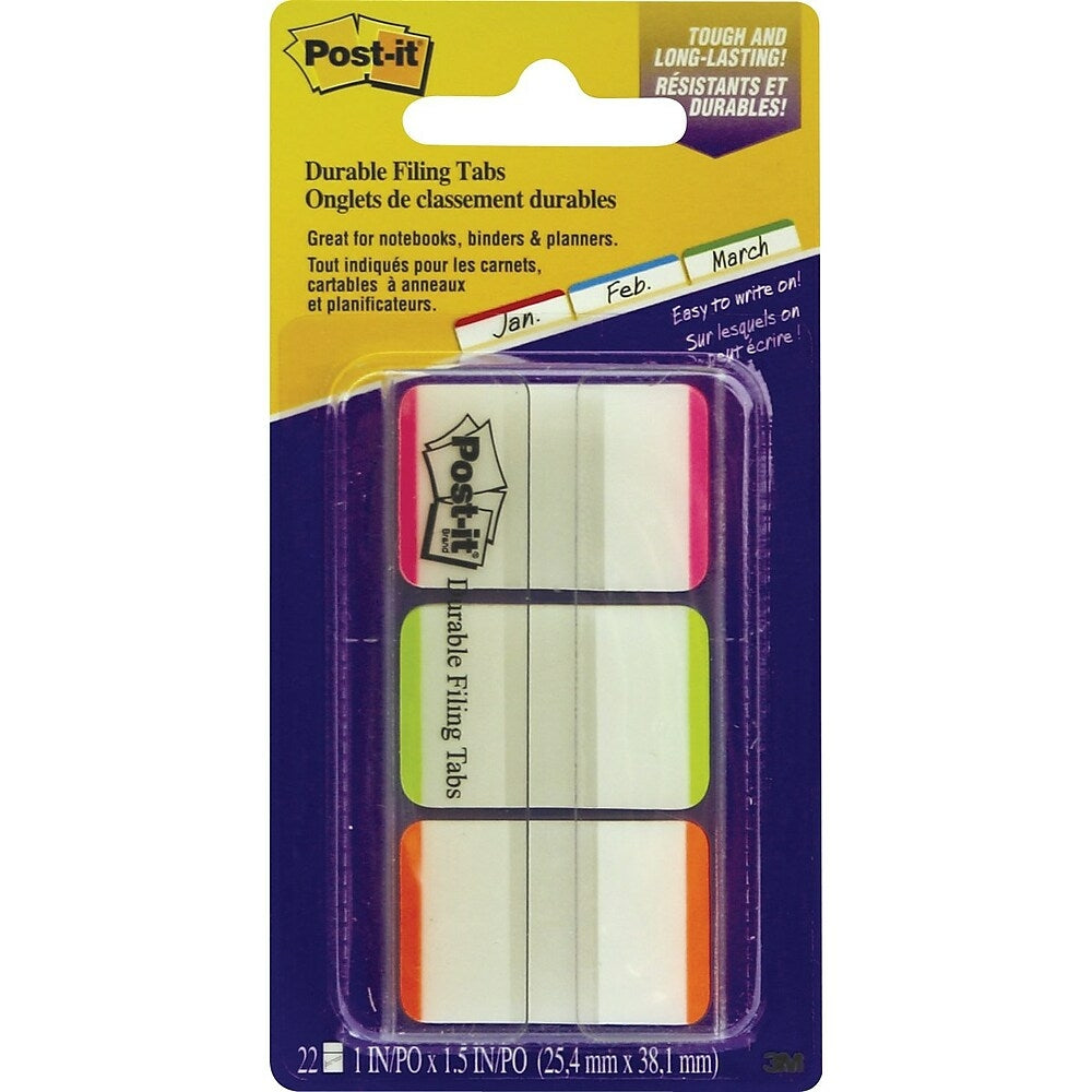 Onglets de classement durables Post-it, 2,5 cm, couleurs assorties, paquet de 66