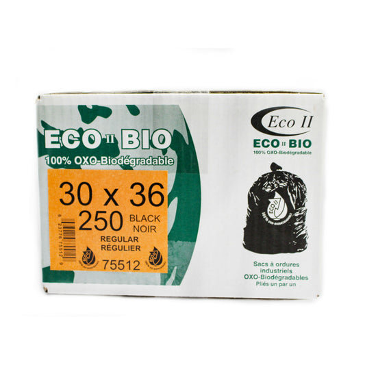 Eco II Oxo-Biodegradable Garbage Bags - 30" x 36" - Regular - Black - 250 Pack