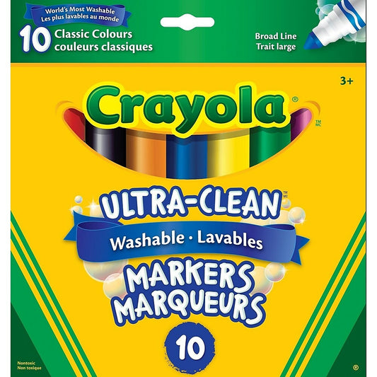 Marqueurs Crayola Ultra-Clean lavables à trait large - Paquet de 10
