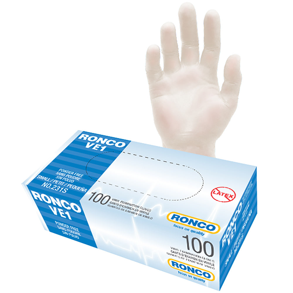 Ronco VE1 Vinyl Gloves - Clear - Small - 100 Pack