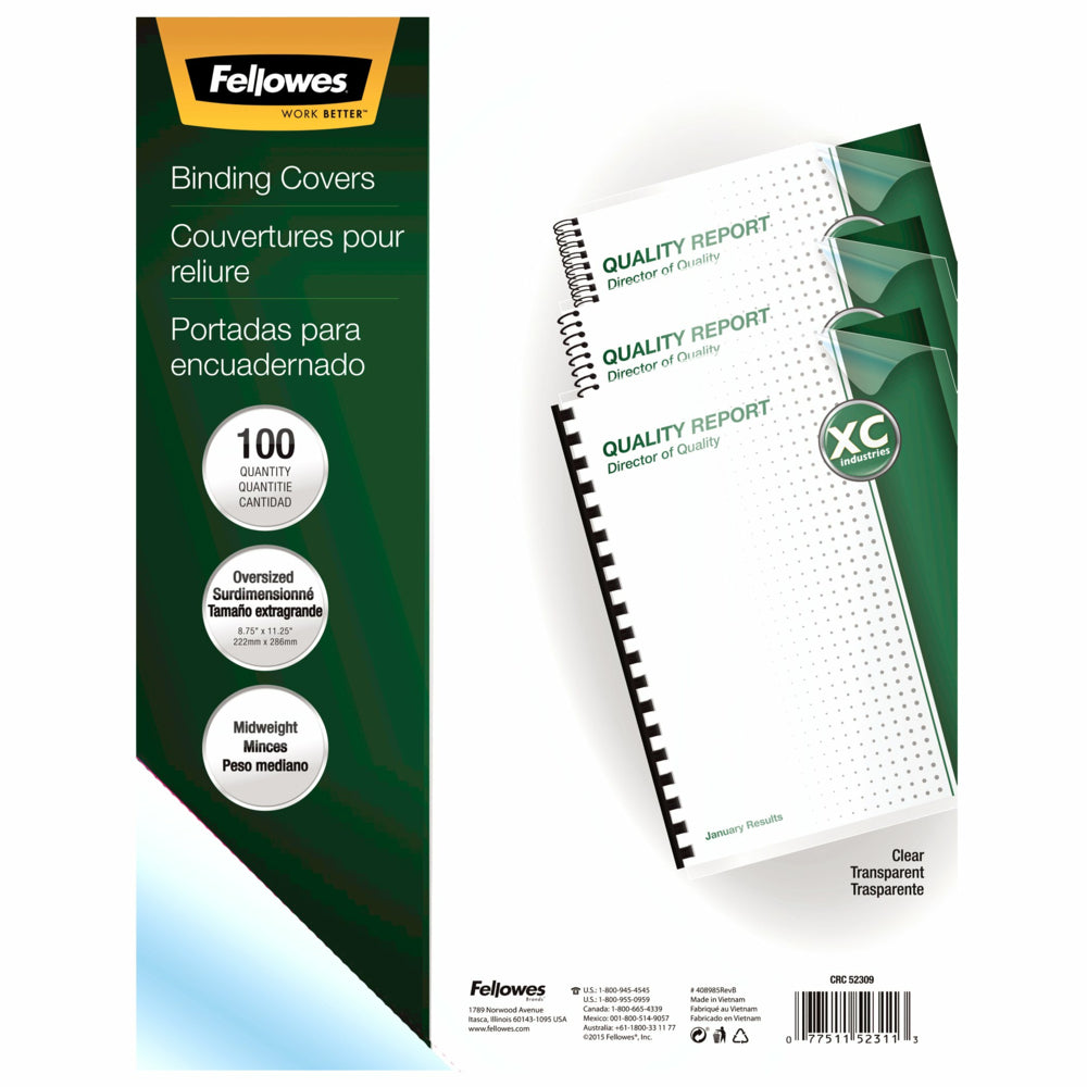 Housses transparentes en PVC Fellowes Crystals - Grandes dimensions - Paquet de 100