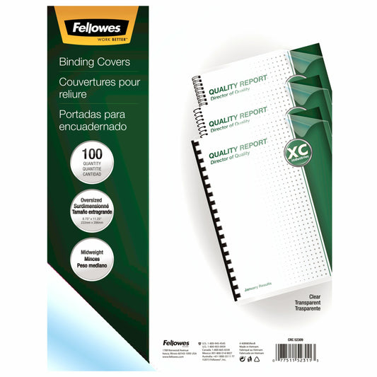 Housses transparentes en PVC Fellowes Crystals - Grandes dimensions - Paquet de 100