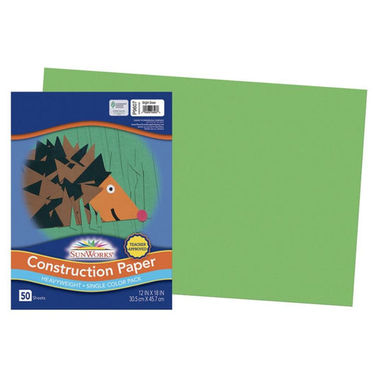 Papier de construction SunWorks, vert vif, 30,5 cm x 45,7 cm, 50 feuilles/paquet.