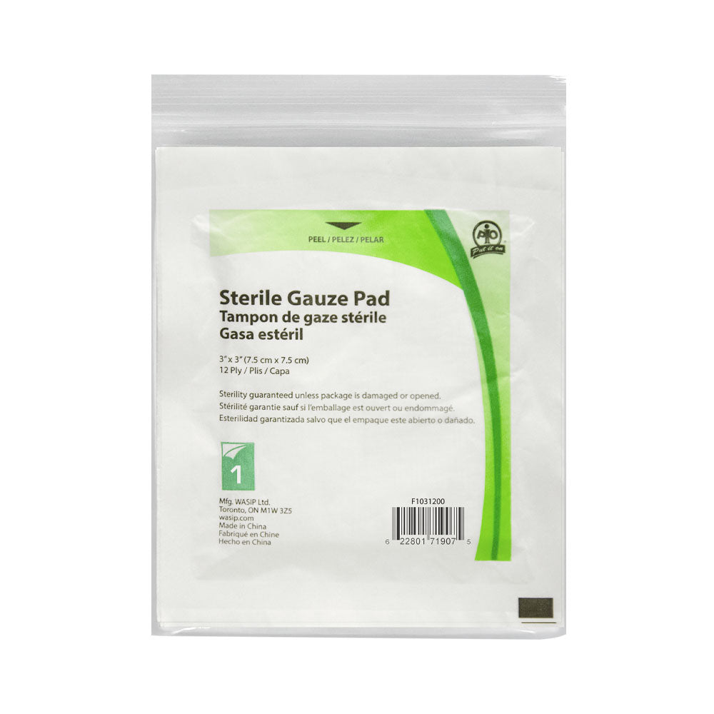 Compresses de gaze Wasip - 7,5 cm x 7,5 cm - Paquet de 16