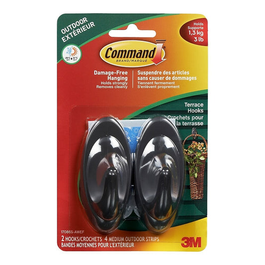 Command Outdoor Medium Slate Terrace Hooks with Foam Strips 17086S-AWEF