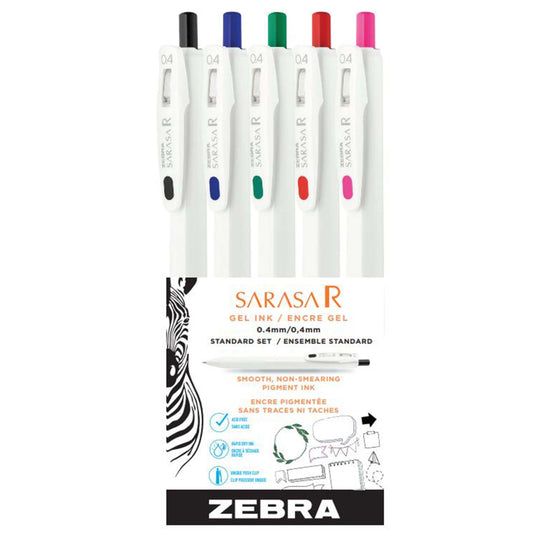 Zebra Sarasa Clip R Gel Retractable Pens - 0.4mm - Standard Set - Assorted - 5 Pack