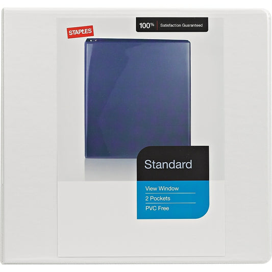 Staples Standard View Binder with D-Rings - 1" - White