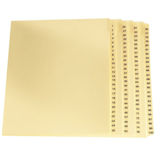 Index des pièces à conviction légales Buff 1 à 100, format lettre