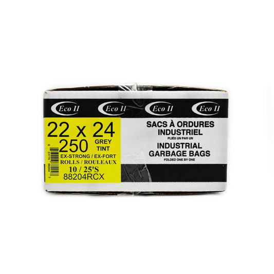 Eco II Garbage Bags - 22" x 24" - Extra Strong - Grey - 25/Roll - 10 Pack