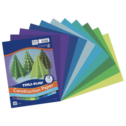 Papier de construction Tru-Ray, couleurs assorties, 22,9 cm x 30,5 cm, 50 feuilles/paquet