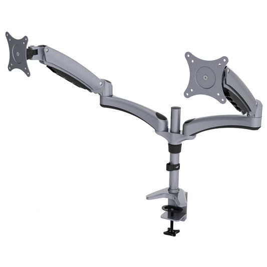 DAC Duo Plus Ergonomic Dual Monitor Arm with Grommet and Desk Clamp - Silver