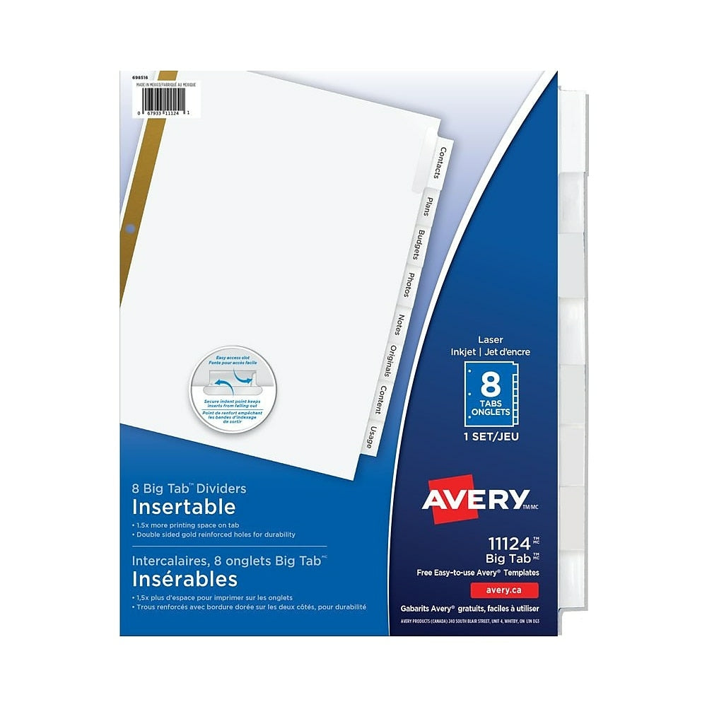 Avery Big Tab Insertable Dividers for Laser and Inkjet Printers - 8 Tabs - Clear