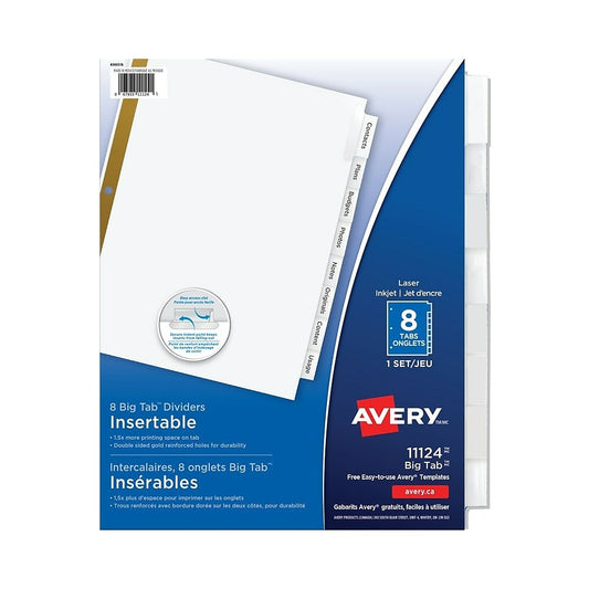 Avery Big Tab Insertable Dividers for Laser and Inkjet Printers - 8 Tabs - Clear