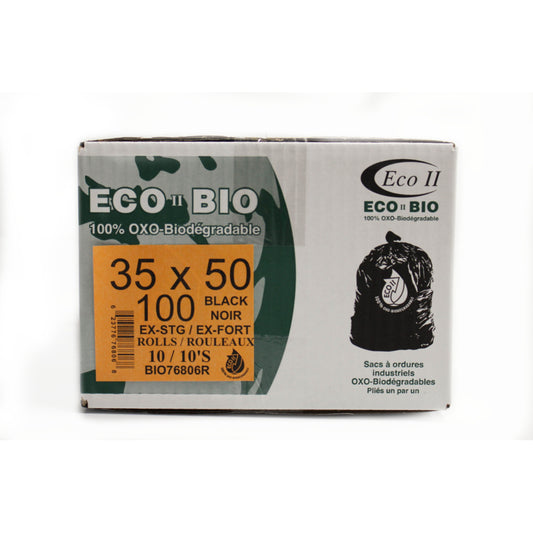Eco II Oxo-Biodegradable Garbage Bags - 35" x 50" - Extra Strong - Black -  10/Roll - 100 Pack