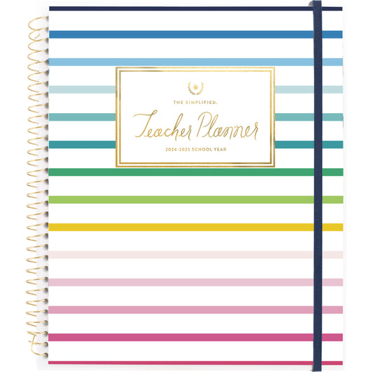 AT-A-GLANCE 2024-2025 Emily Ley Happy Stripe Weekly/Monthly Teacher Academic Planner - 8-3/8" x 11" - Multicolour - English