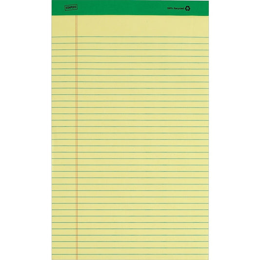Bloc de papier Staples 100 % recyclé - 8-1/2" x 14" - Papier à lettres large - Canari - 50 feuilles - Paquet de 12