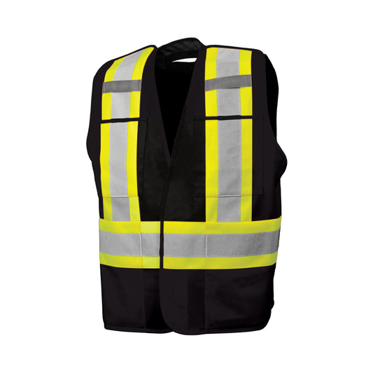 Wasip 5 Point Tearaway Solid Traffic Vest - 4XL/5XL - Black