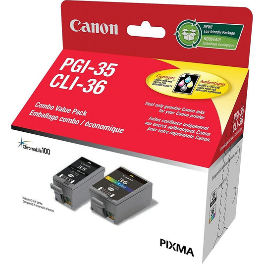 Cartouches d'encre noir/couleur Canon PGI-35/CLI-36, pack économique (1509B011)