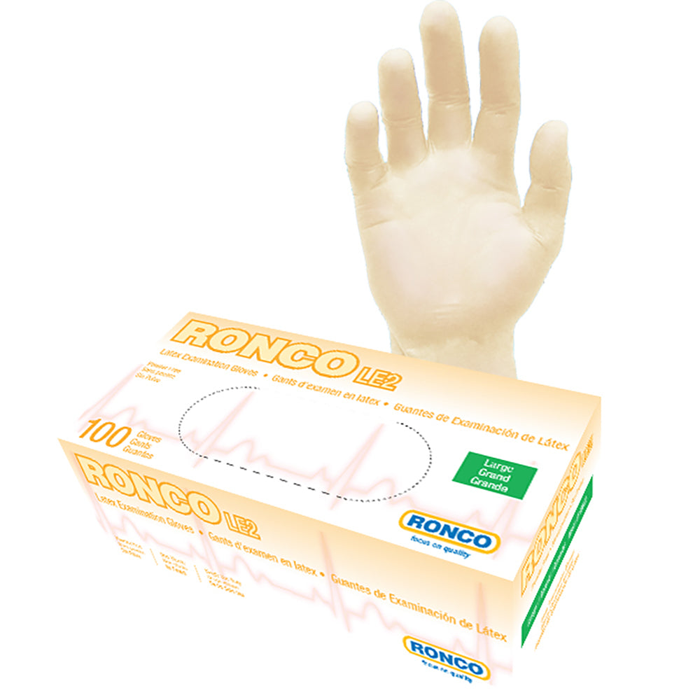 Ronco LE2 Latex Gloves - Tan - Large - 100 Pack
