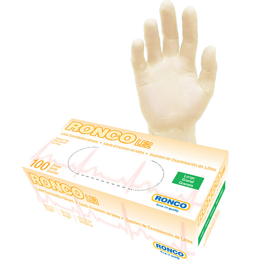 Ronco LE2 Latex Gloves - Tan - Large - 100 Pack
