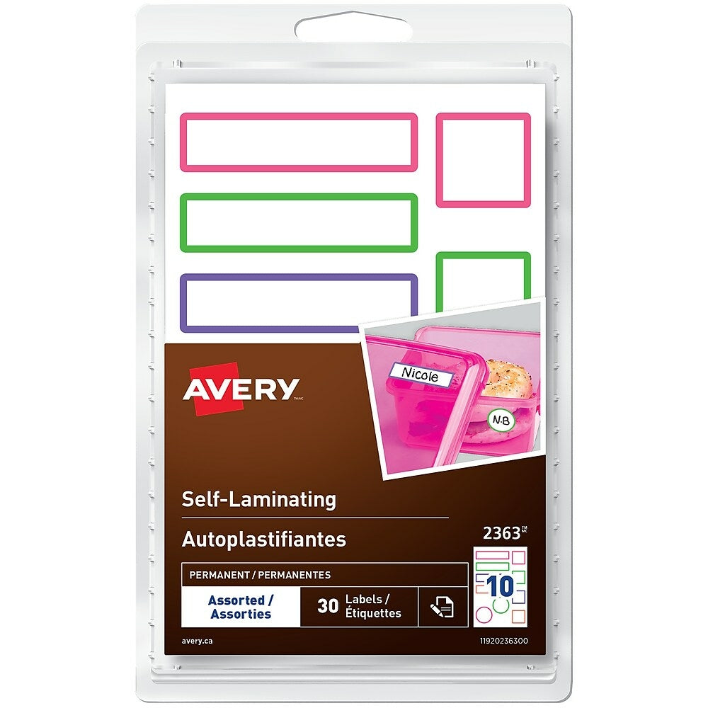 Avery Self-Laminating Labels, Assorted Sizes, Neon Colours, 30 Pack (2363)
