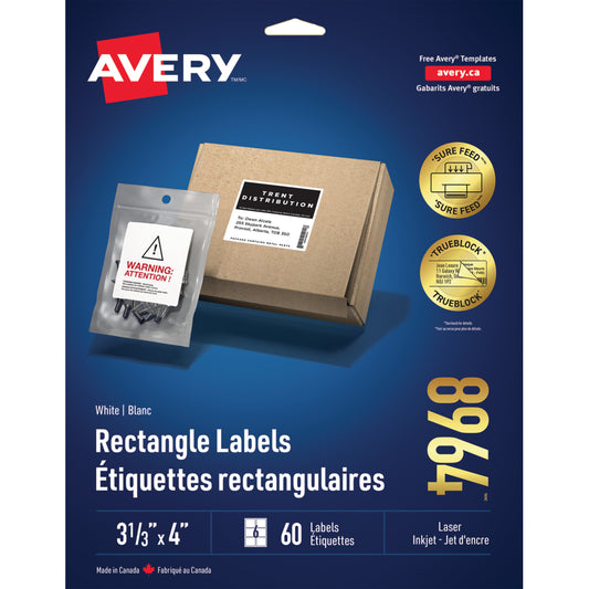 Avery TrueBlock Shipping Labels - 3-1/3" x 4" - White - 60 Labels