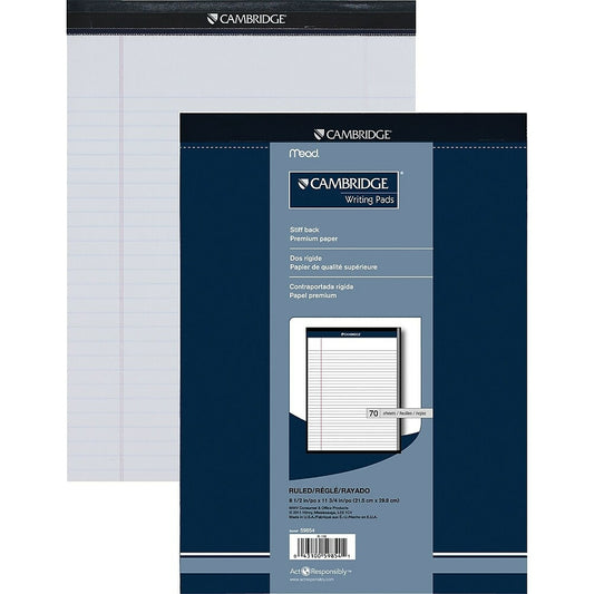 Bloc-notes Cambridge Premium, 8-1/2" x 11-3/4", larges lignes, blanc, 70 feuilles
