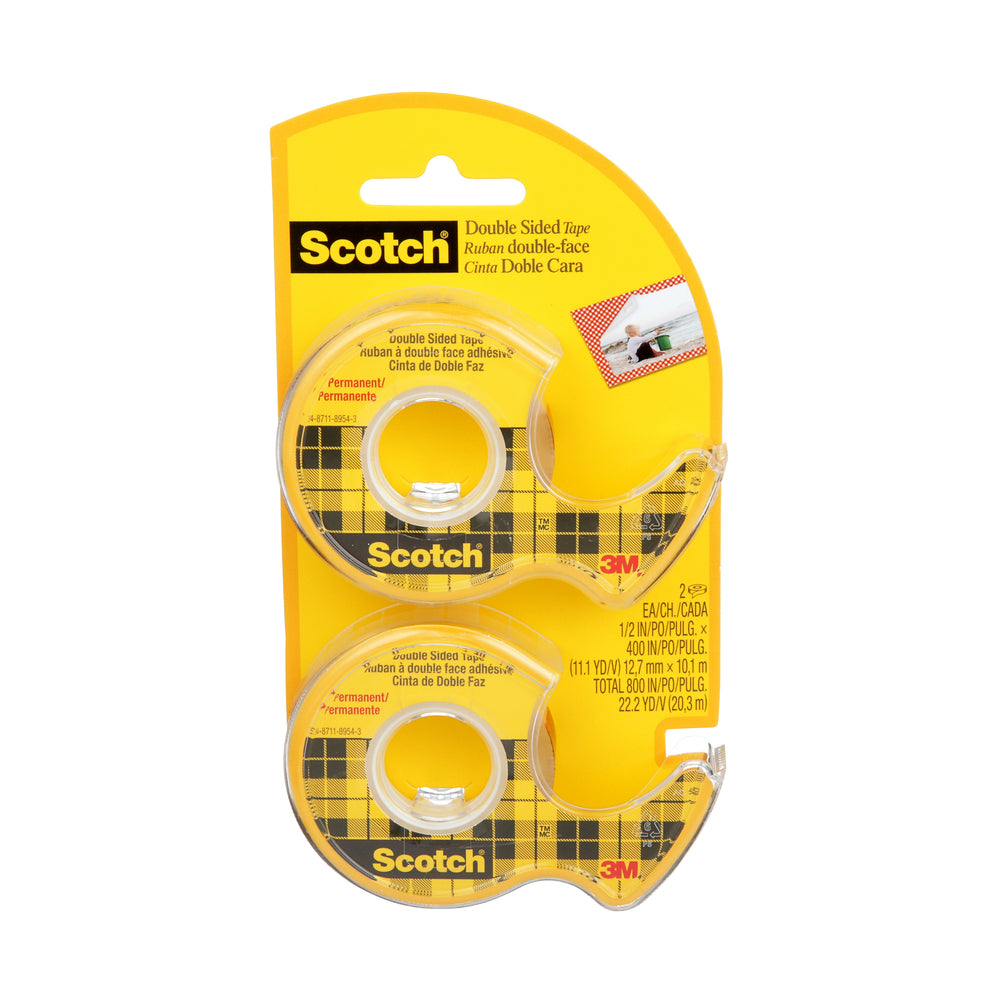 Scotch Double Sided Tape - 0.5 in W x 400 in L (12.7 mm W x 10.16 m L) - 2 Pack