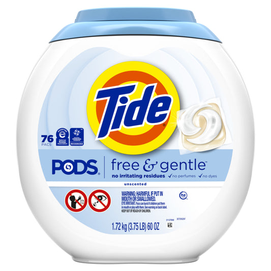 Tide PODS Free & Gentle, Liquid Laundry Detergent Pacs, 76 Pack