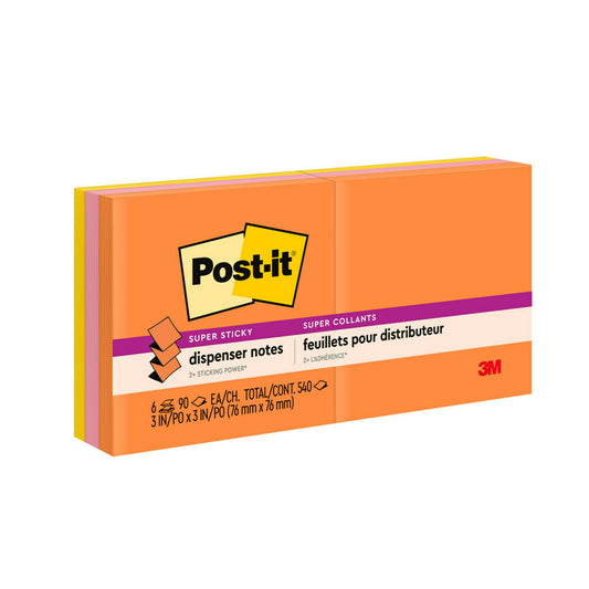 Notes super adhésives Post-it - 7,6 x 7,6 cm - Collection Energy Boost - 540 feuilles - Paquet de 6