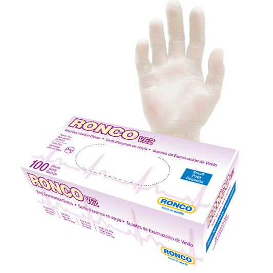 Ronco VE2 General Purpose Vinyl Gloves - Clear - Small - 100 Pack