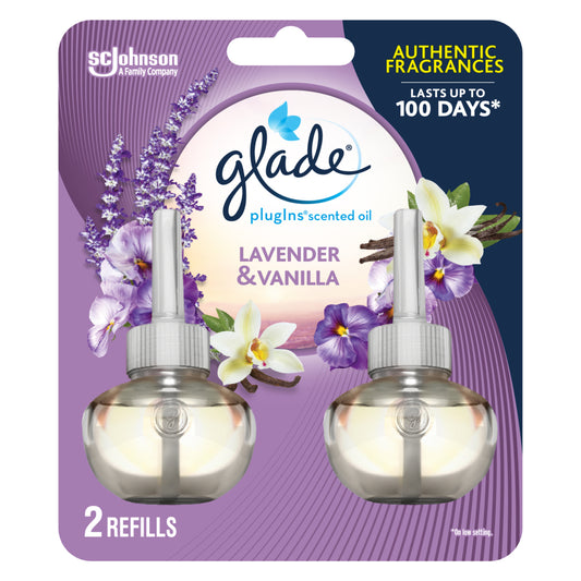 Recharge d'huile parfumée Glade Plug-ins - Lavande - Vanille - Lot de 2