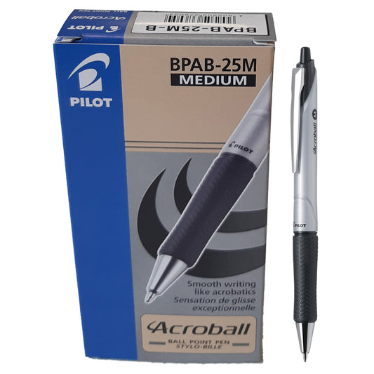 Stylos à bille rétractables Pilot Acroball à encre à base d'huile - Moyen - Noir - Lot de 12