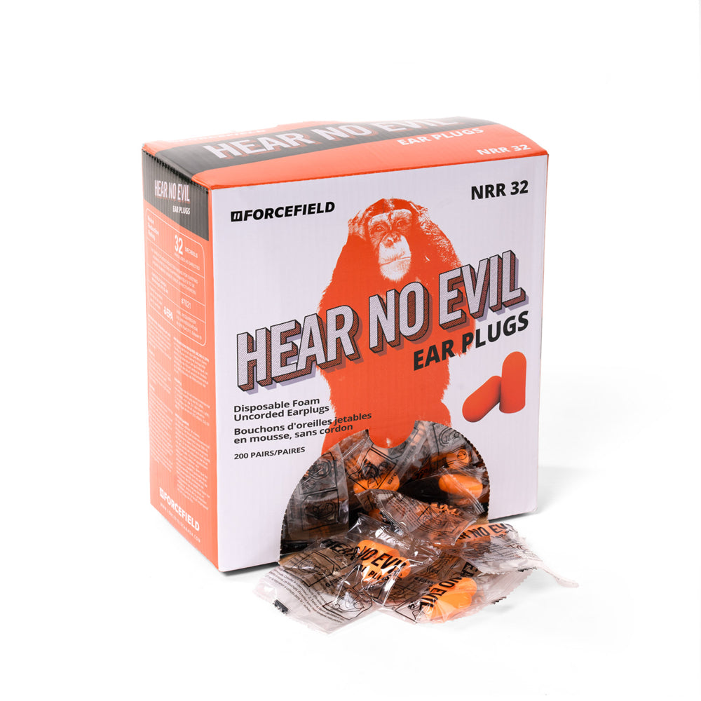 Bouchons d'oreille jetables Forcefield « Hear No Evil » 32 dB en mousse sans cordon – Paquet de 200