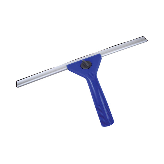 Globe Commercial 18"L Complete Plastic Window Squeegee - Blue/Silver