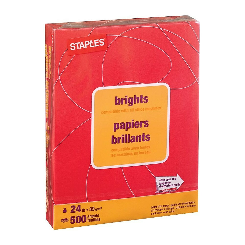 Papier photocopie couleur Staples Brights - Lettre - 8-1/2" x 11" - Rouge - 500 feuilles