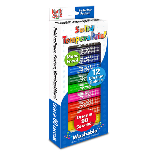 Kwik Stix Solid Tempera Paint Stick - Primary Colours - 12 Pack